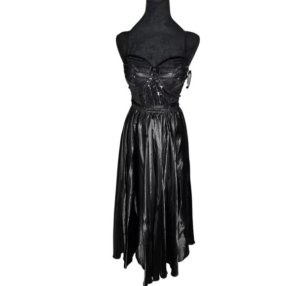 Whimsy Goth Black Satin Corset & Skirt Set Size Small - Picture 3 of 10